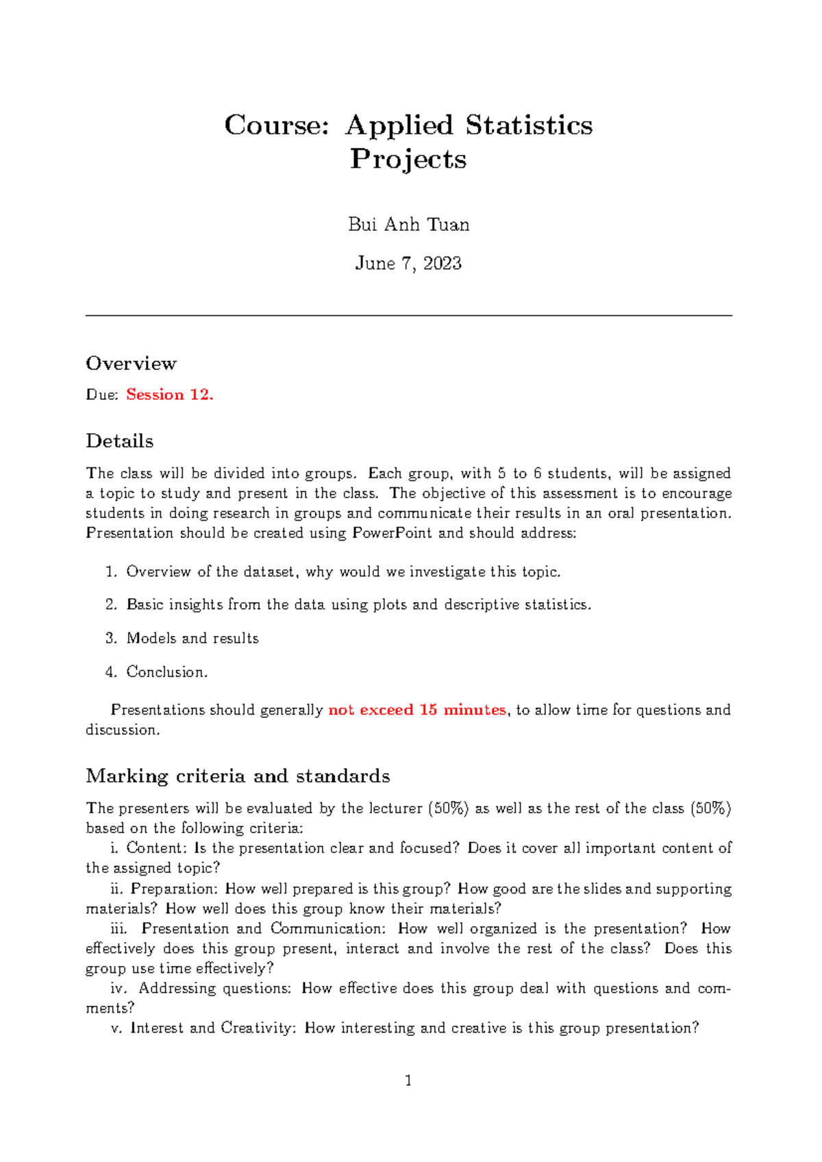 Applied Statistics Project 6: Group 3 Presentation Overview - Studocu