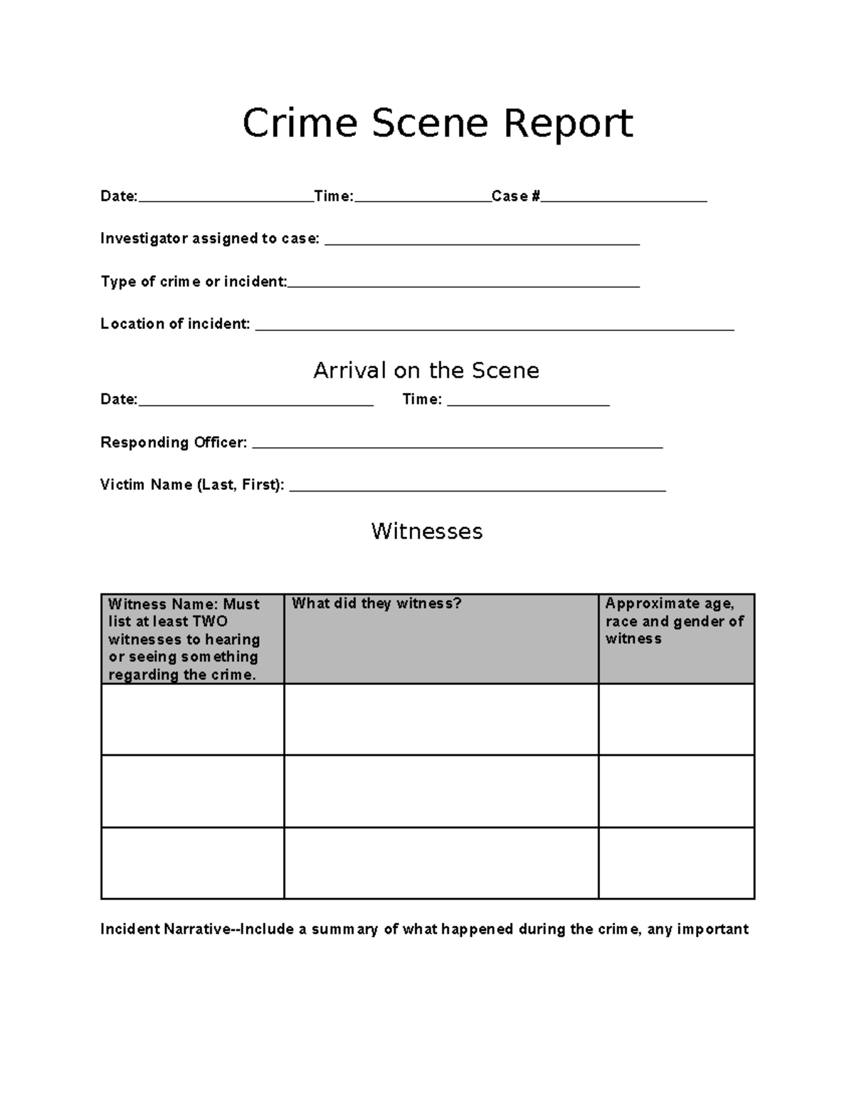 CRJ 202 Portfolio Crime Scene Report: Key Evidence and Witness Accounts ...
