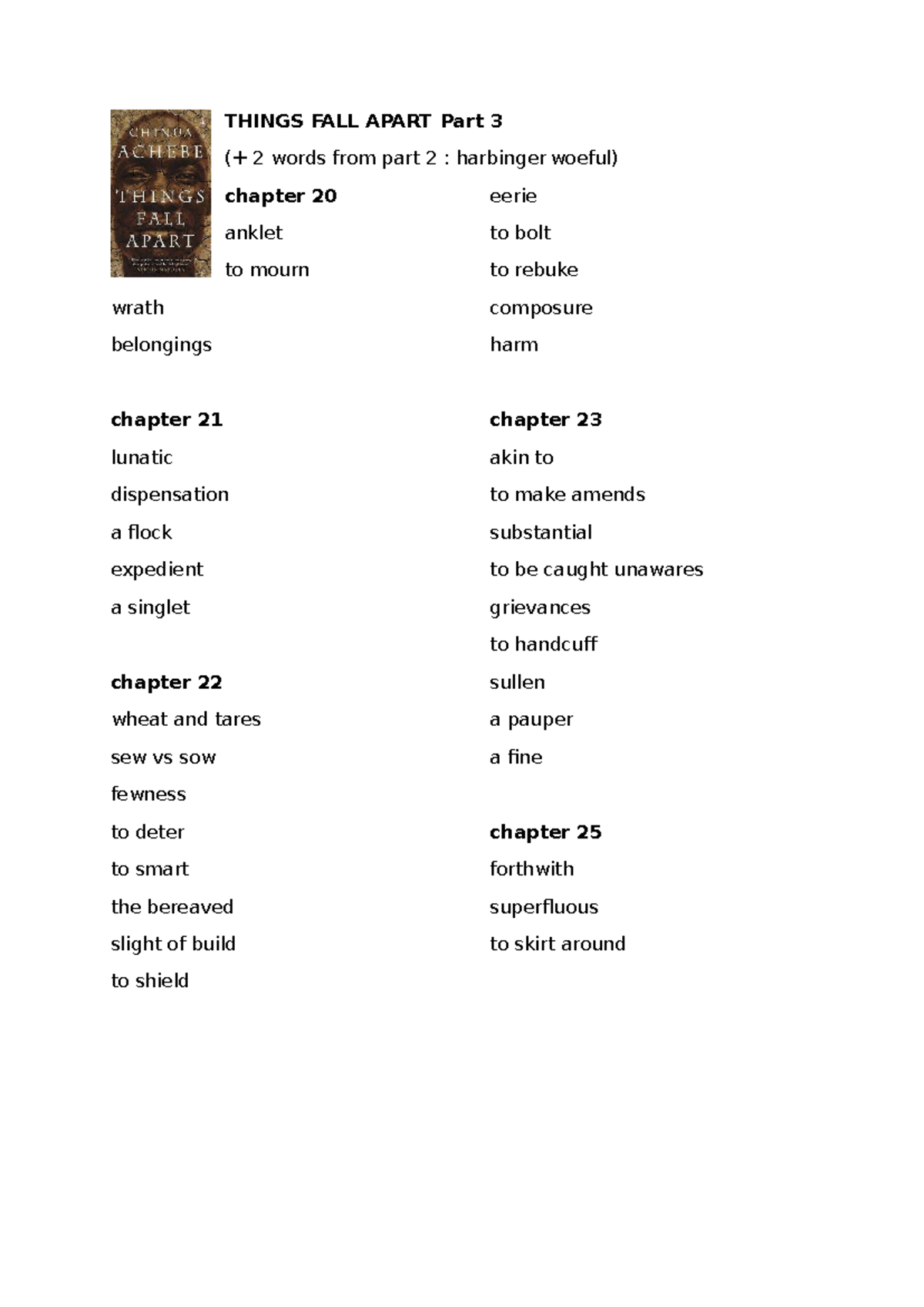 Things FALL Apart vocab to know chap19-23 - Anglais - Option - THINGS ...
