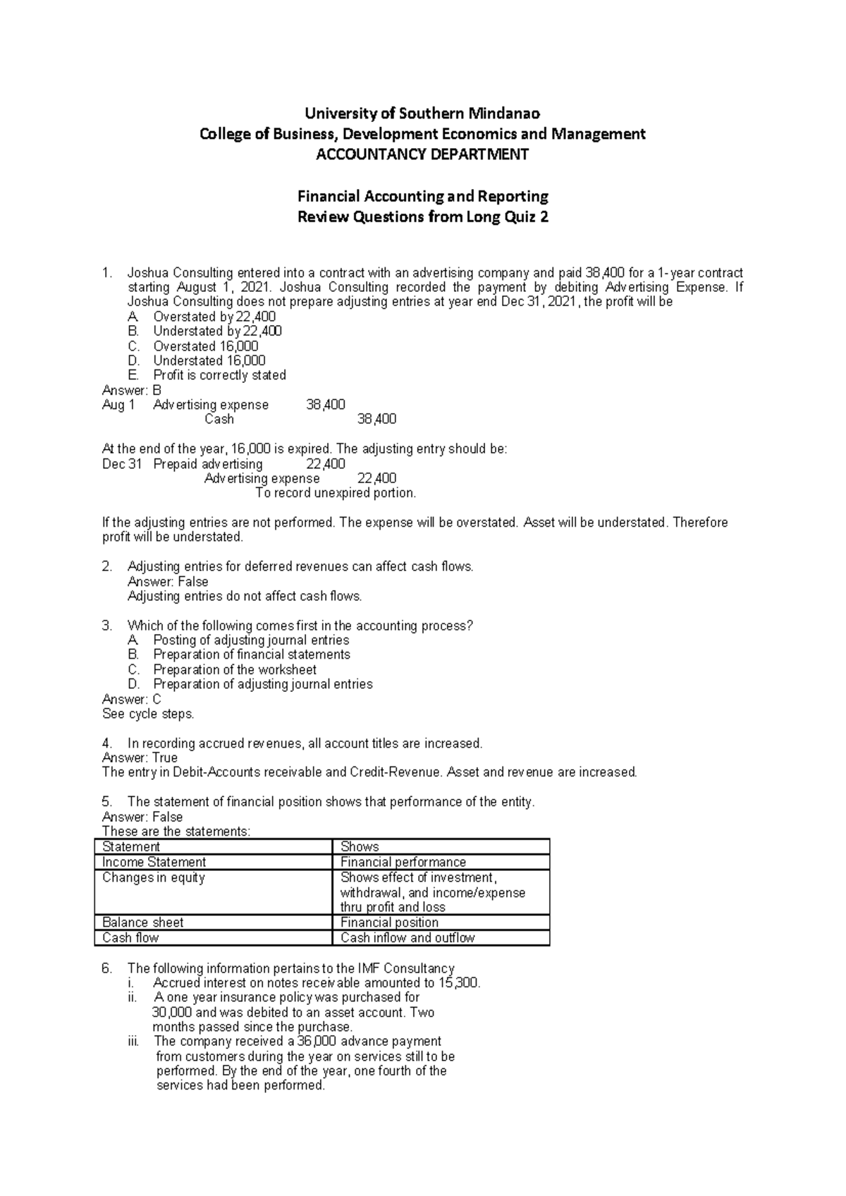 ACCT 101 Financial Accounting & Reporting Review Questions from LQ 2 ...