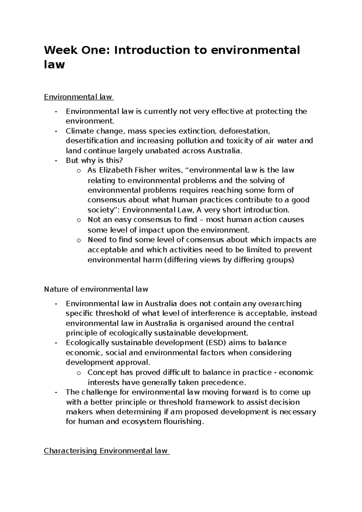 ENVI 101: Week 1 - Intro to Environmental Law and Its Challenges - Studocu