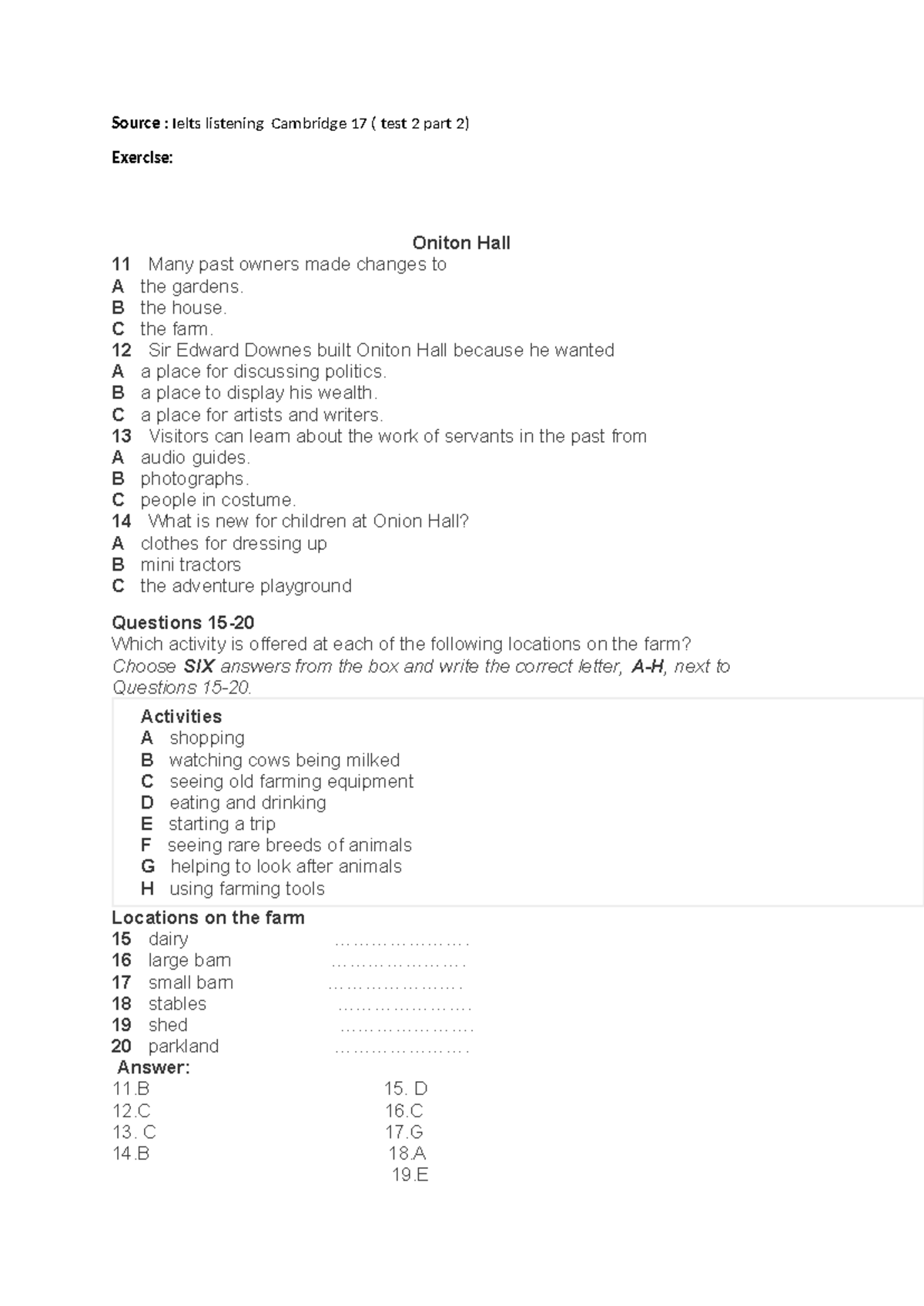 Ielts Listening Cambridge 17: Test 2 Part 2 Exercise Answers - Studocu