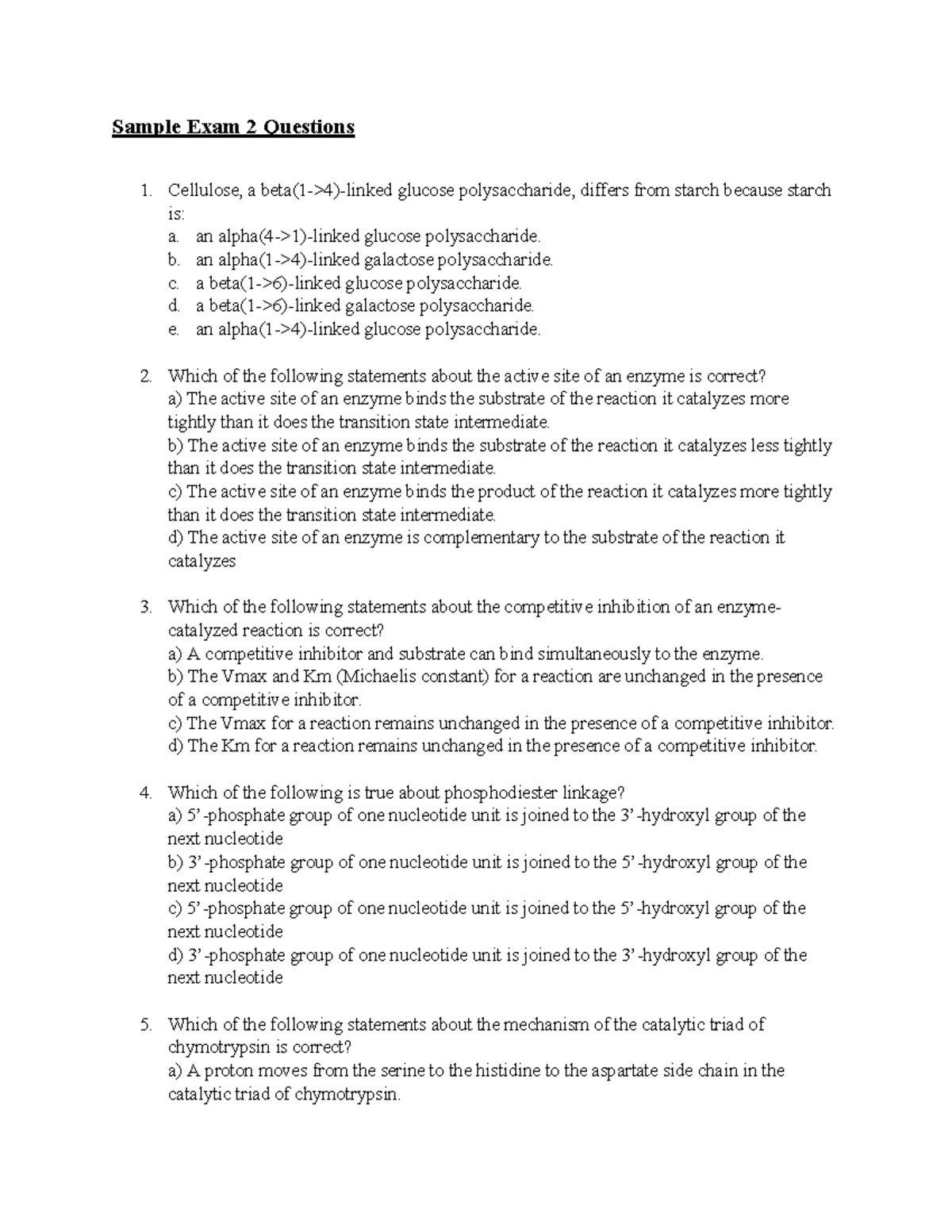 CHEM320 - Sample Exam 2 Questions and Answer Key - Studocu