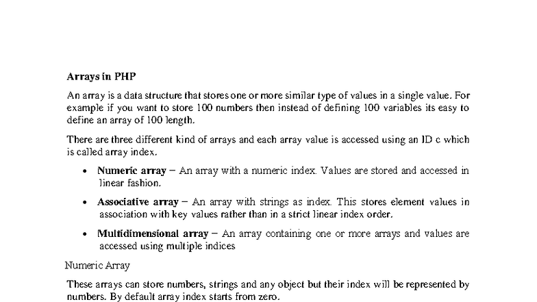 PHP Arrays: Lecture Notes on Numeric, Associative, and Multidimensional ...