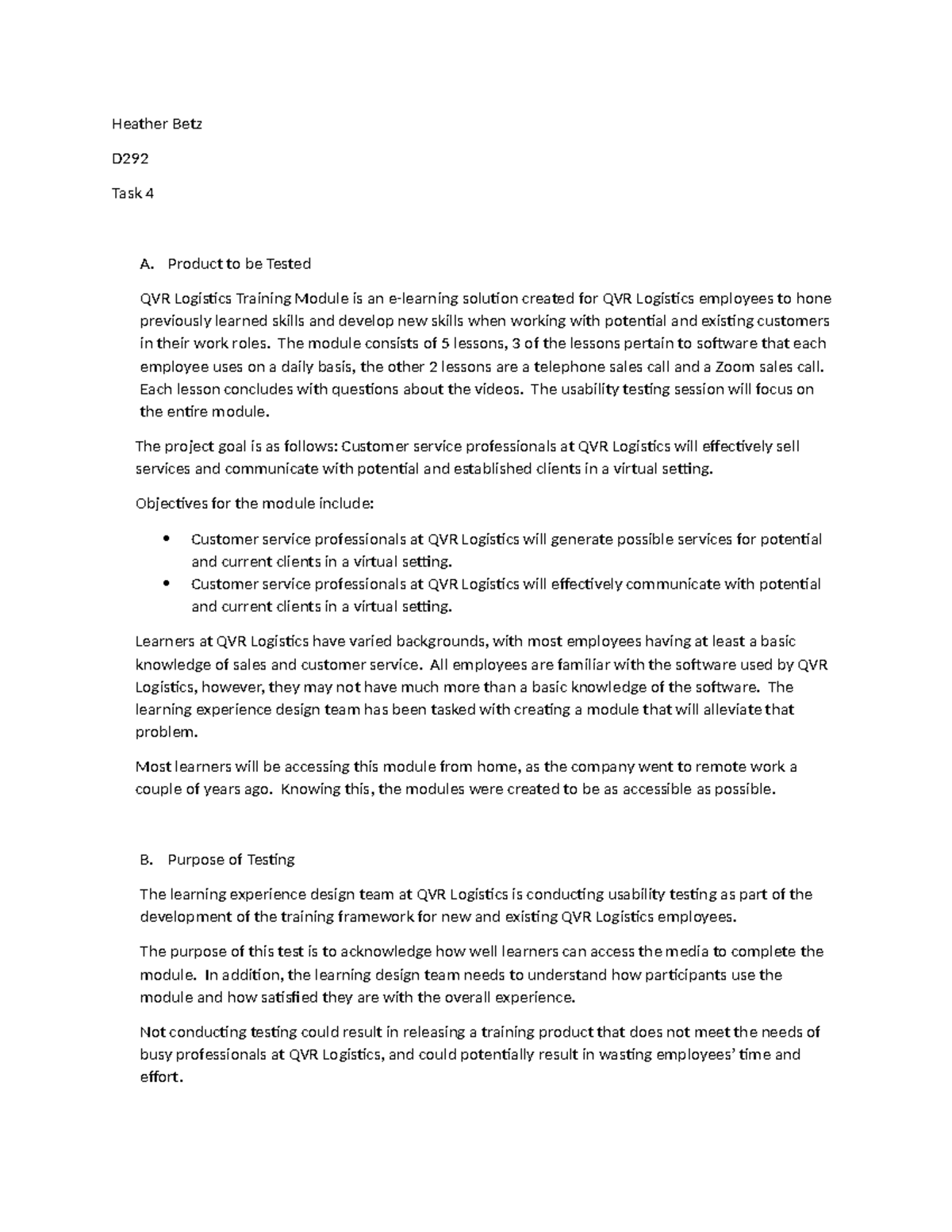 D292 Learning Experience Design Foundations II Task 4 - Heather Betz D ...