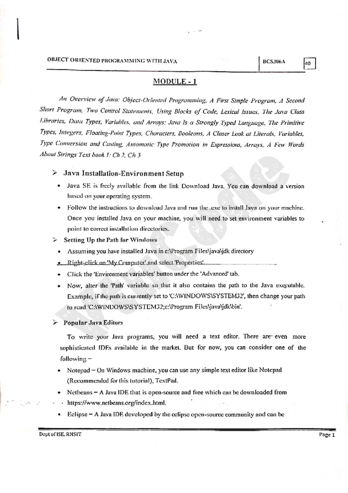 BCS306A-Lab Manual for Object Oriented Programming with Java - Studocu