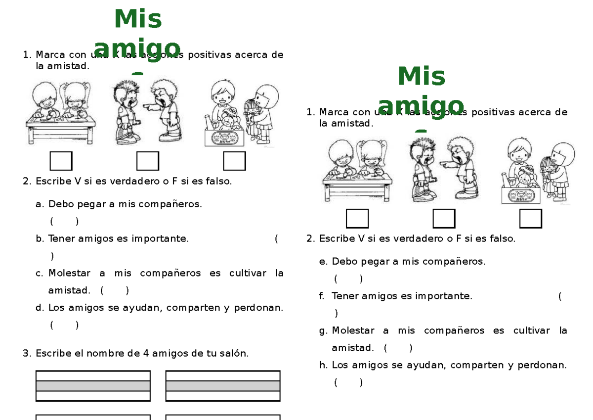 Ficha Mis Amigos: Actividades sobre la Amistad - Studocu