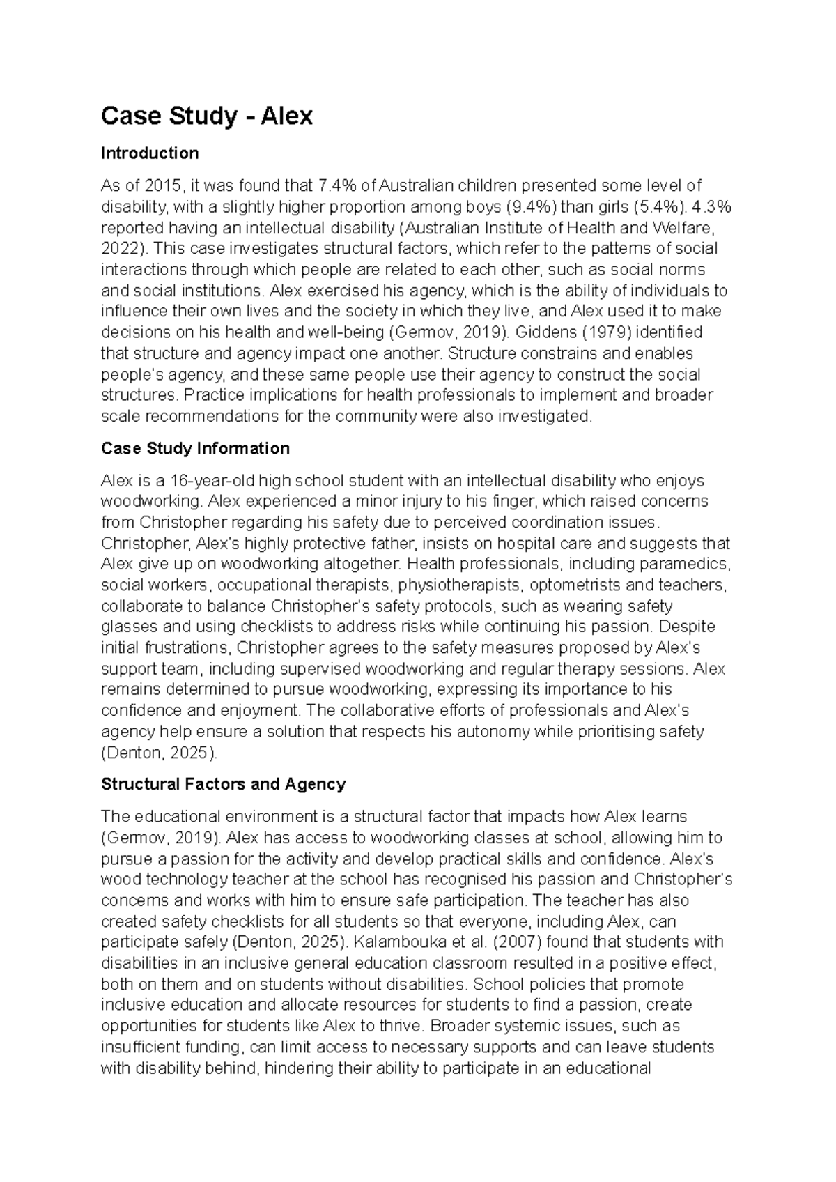 Case Study: Alex's Journey with Disability and Agency - Studocu