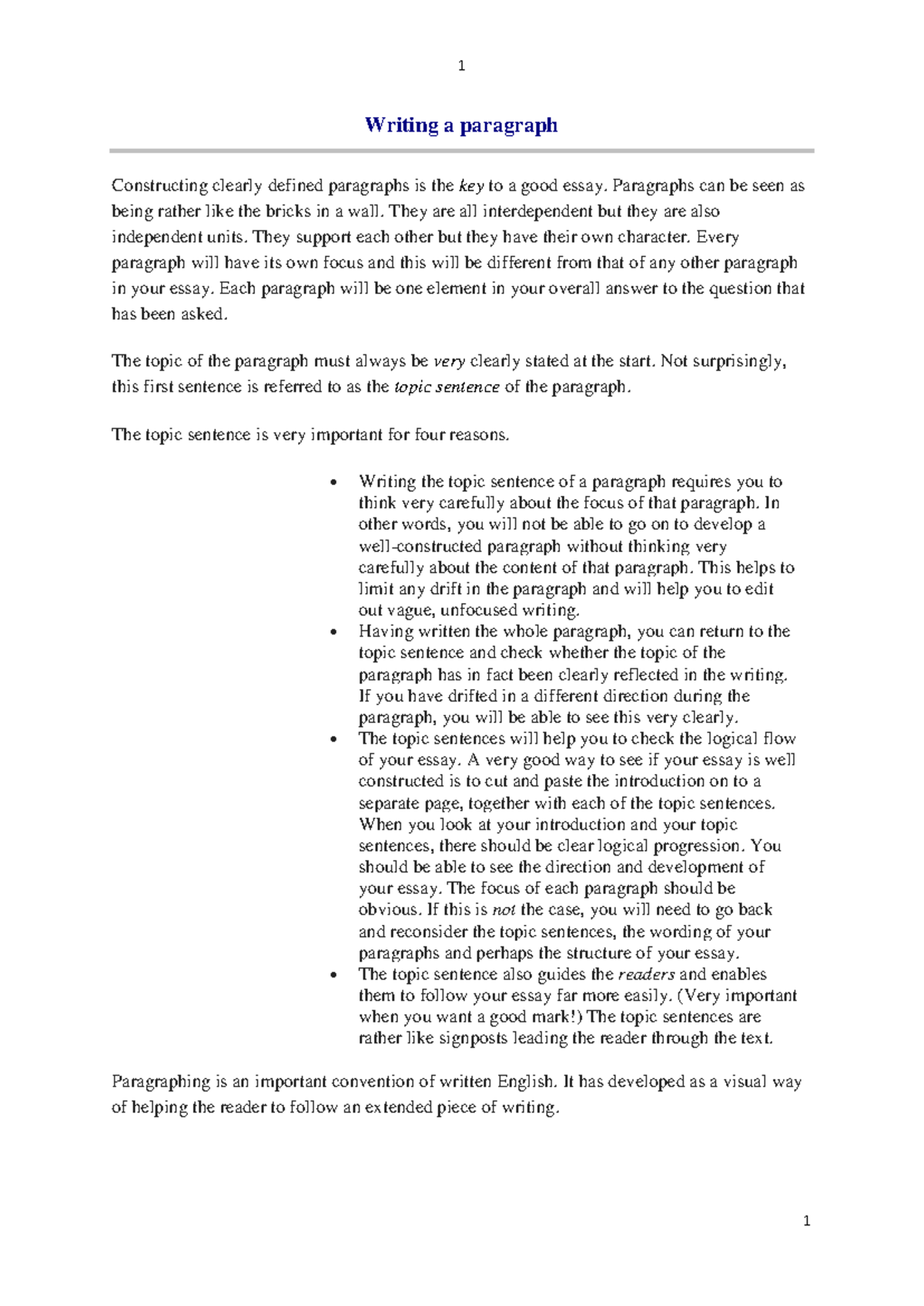 Writing a Paragraph: Key Techniques for Effective Development - Studocu