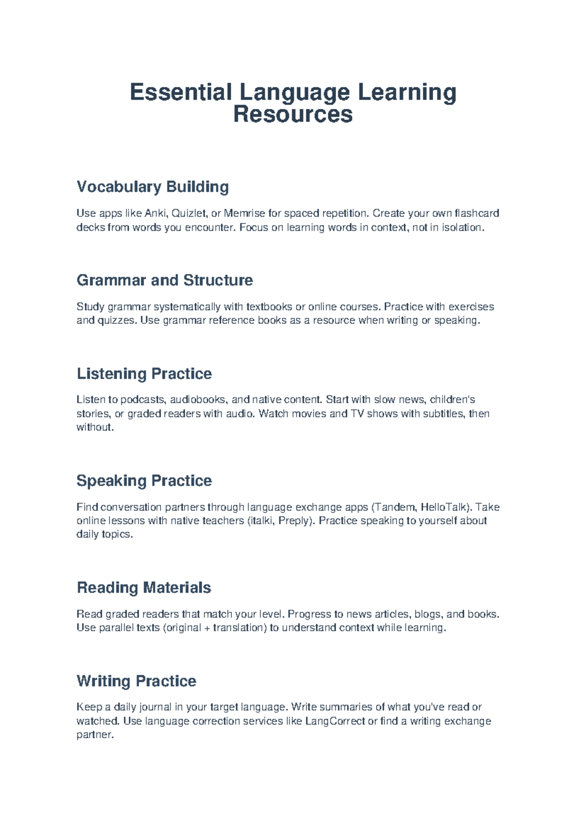 Language Learning Resources: Vocabulary, Grammar, and Practice Tips ...