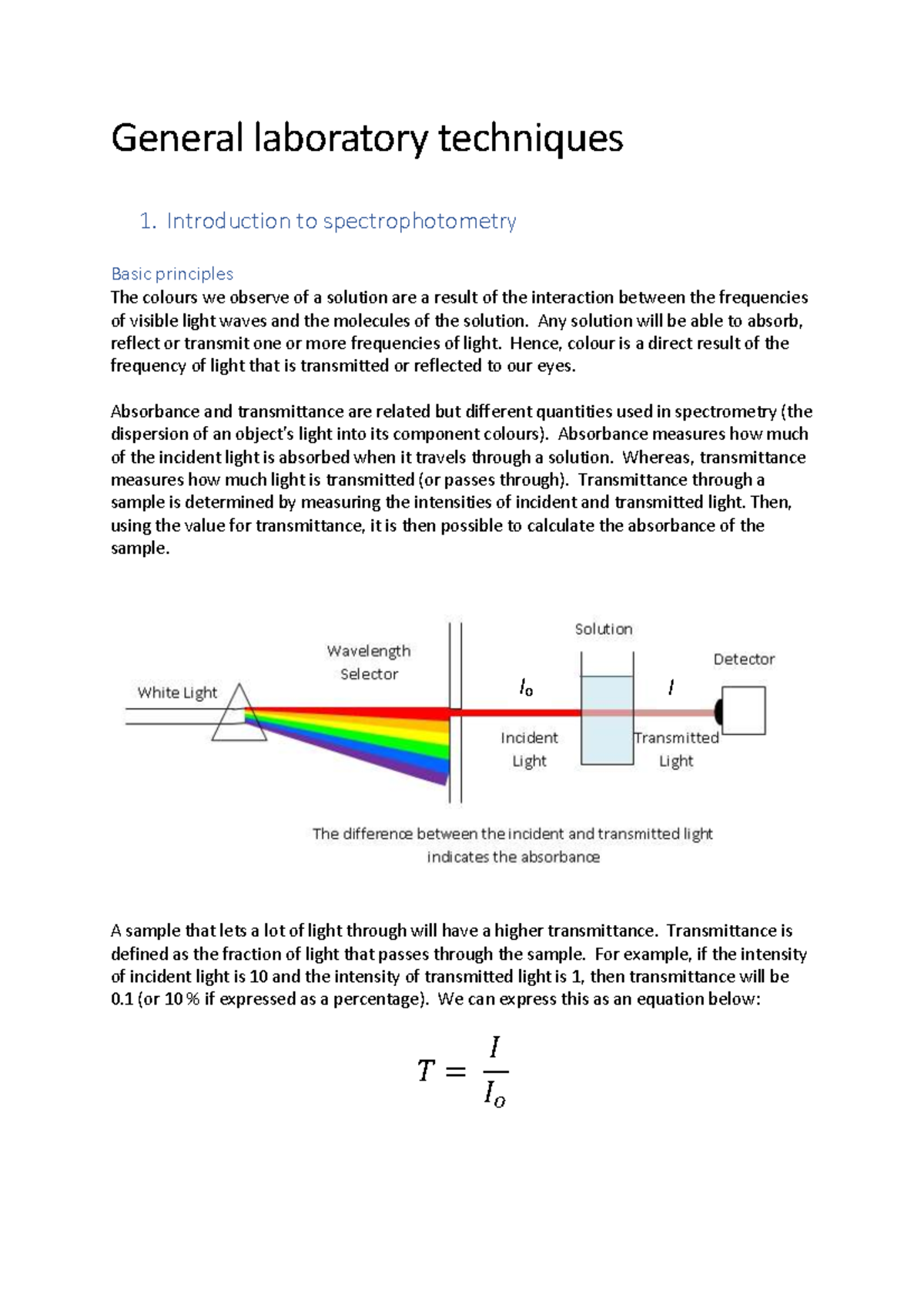 General Laboratory Techniques: Intro to Spectrophotometry and Methods ...
