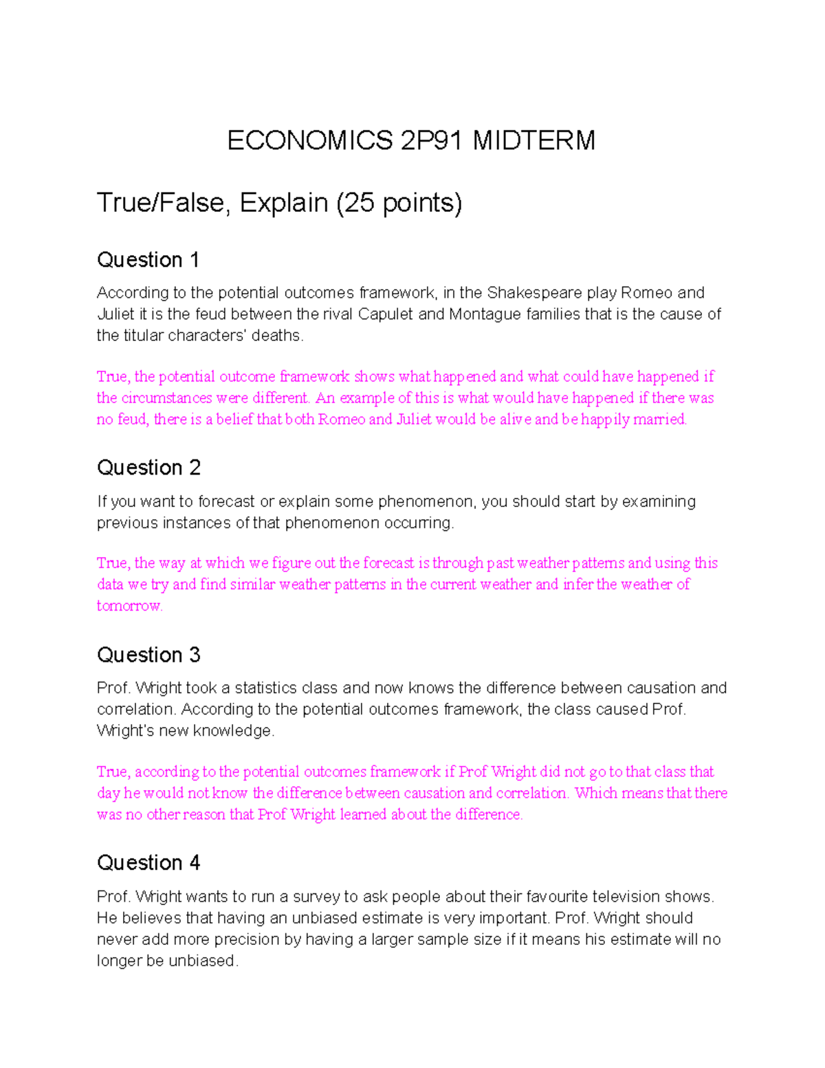 Econ 2P91 Midterm Exam: Potential Outcomes & Economic Analysis - Studocu
