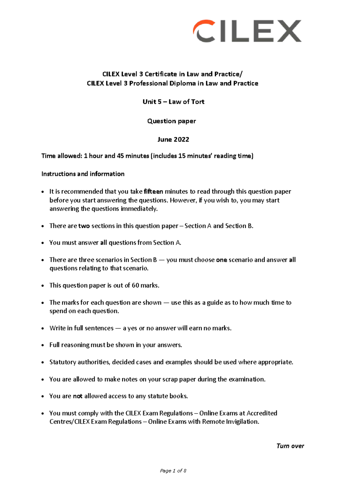 L3u5 qp june 2022 - ................................. - CILEX Level 3 ...