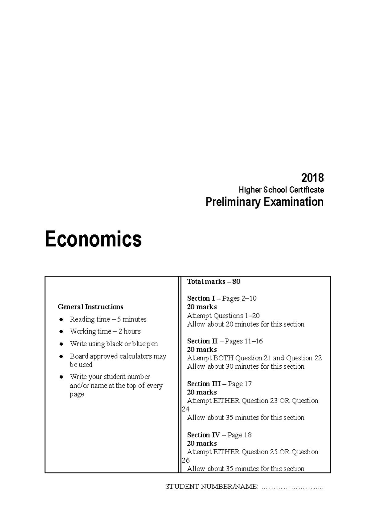 Economics Yr 11 HSC Preliminary Exam Questions & Answers 2018 - Studocu