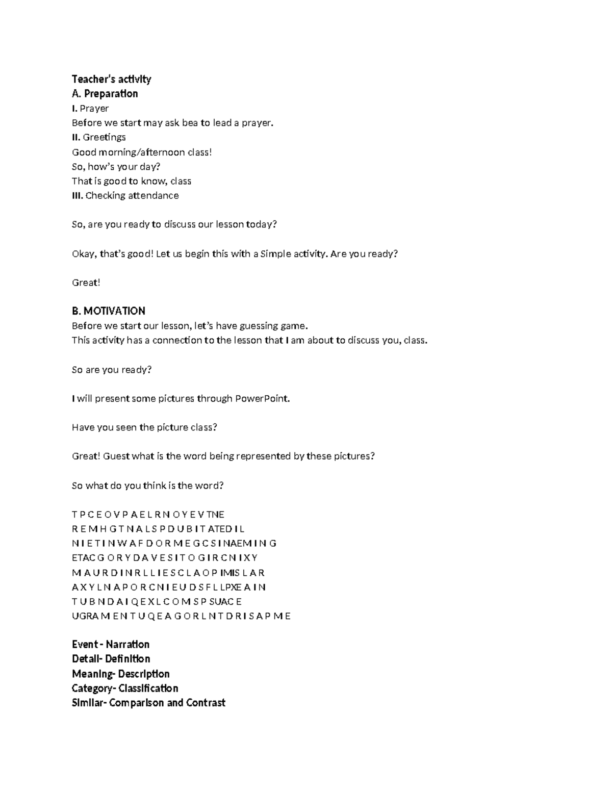 LP FOR RAW: Lesson on Patterns of Development in Writing - Studocu