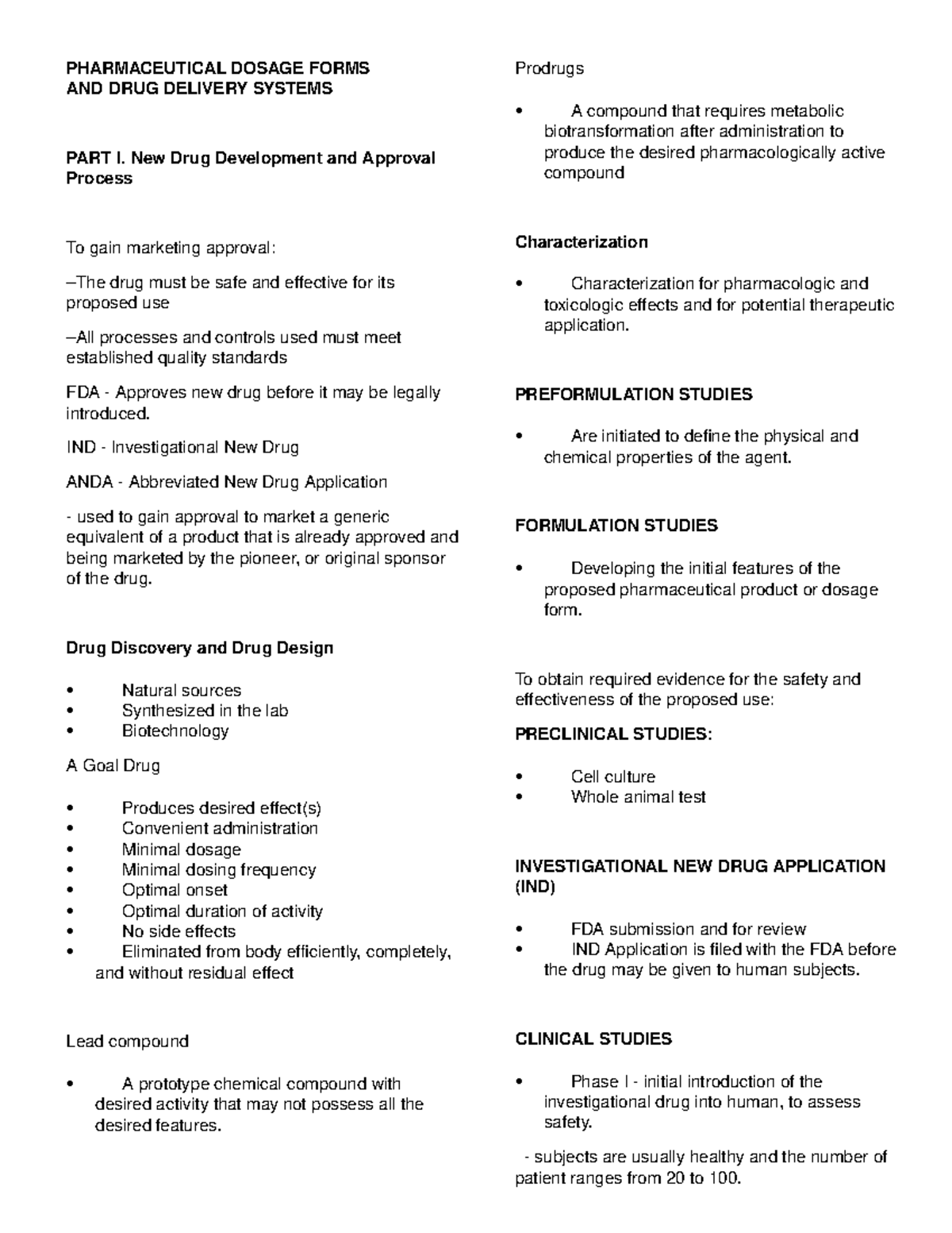 Drug Discovery Notes for Comprehensive Exam (PHAR 101) - Studocu