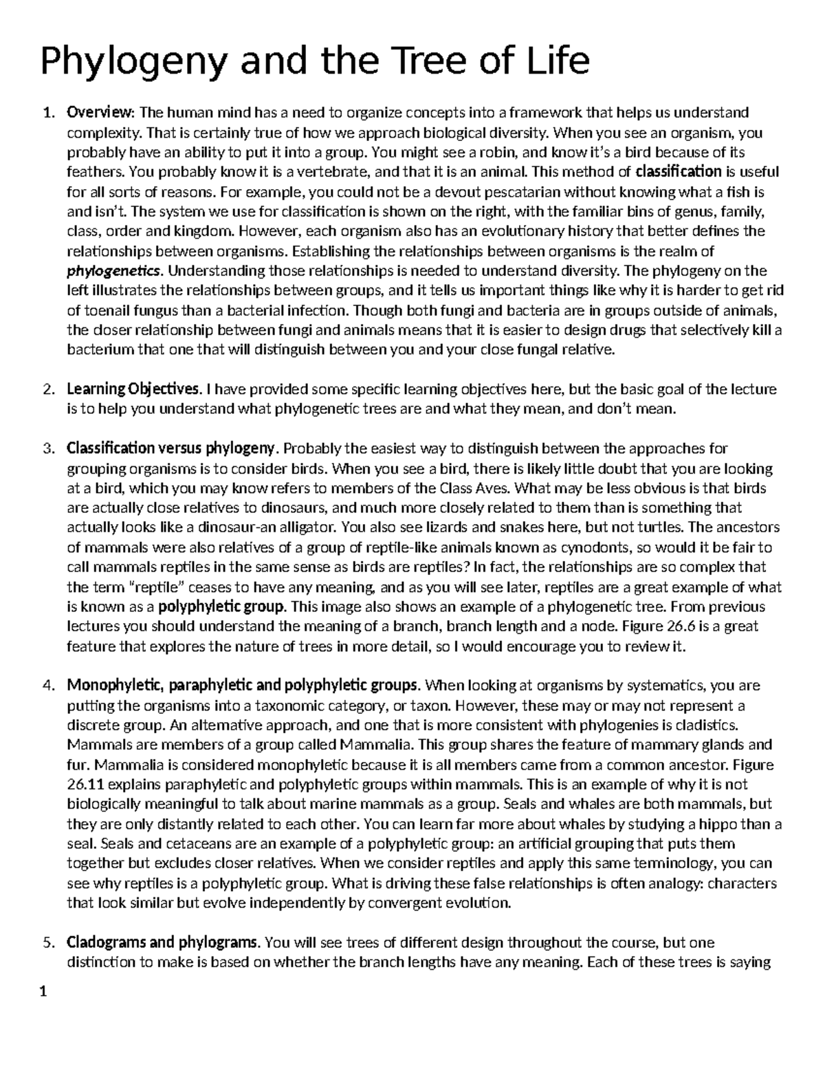 Phylogeny and the Tree of Life: Lecture Notes (Course Code: 6) - Studocu