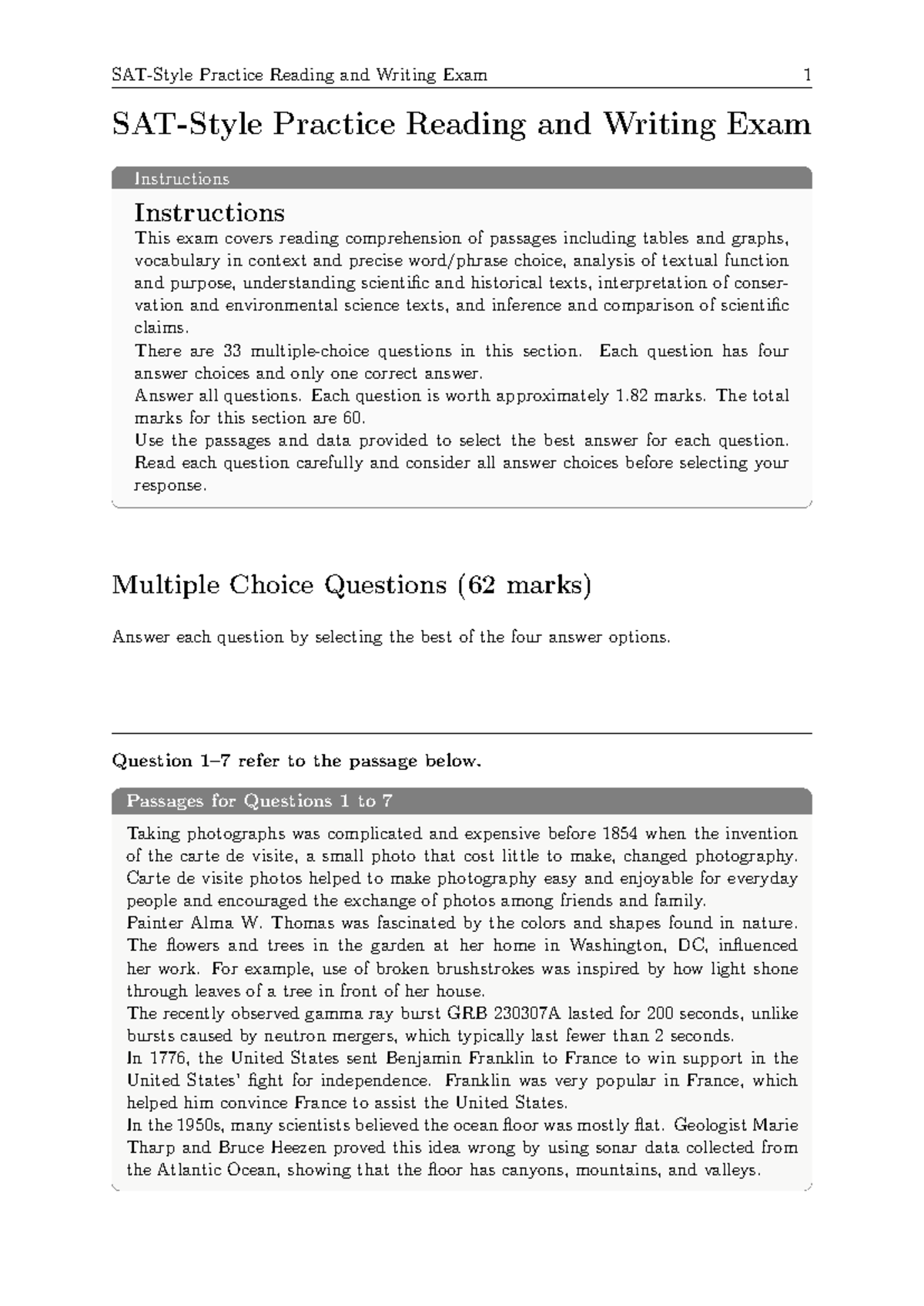 Sat practice test 7 pages 20 31 - SAT-Style Practice Reading and ...