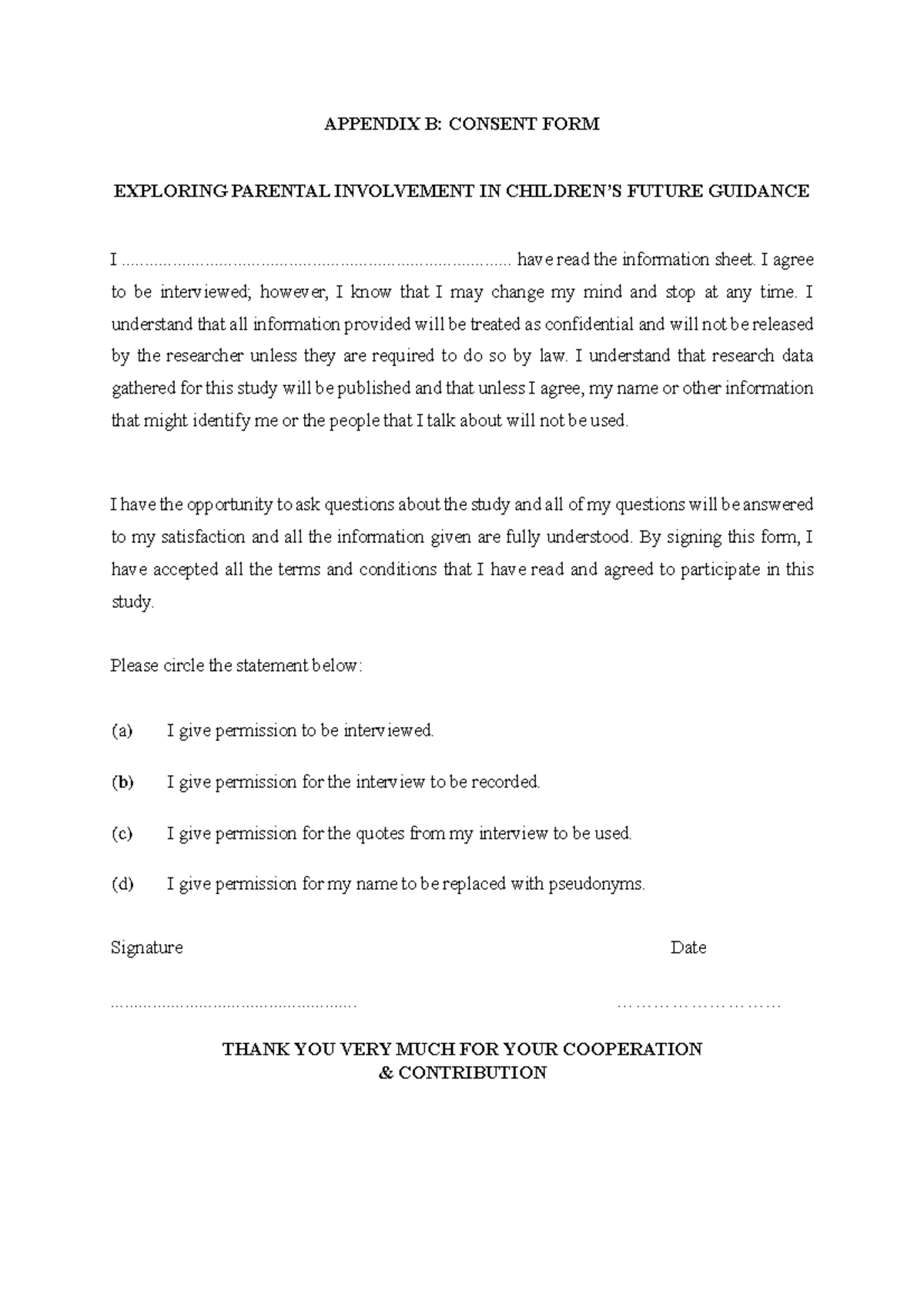 Consent FORM - for works purpose - APPENDIX B: CONSENT FORM EXPLORING ...