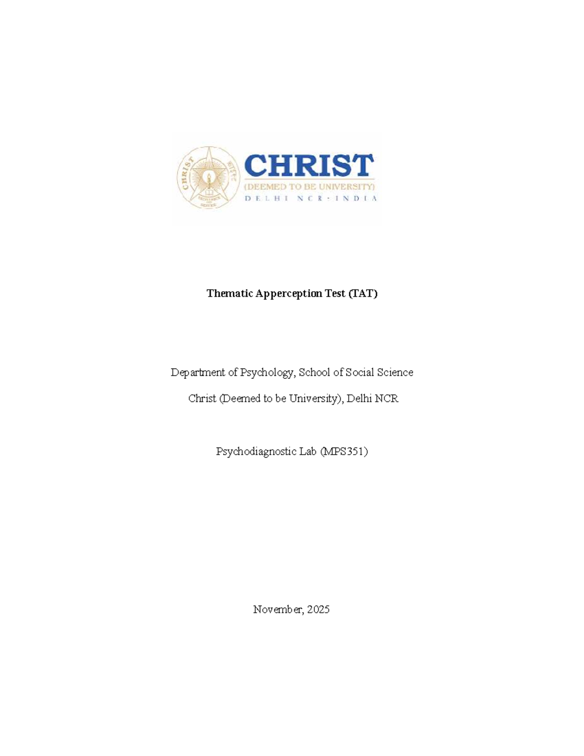 Thematic Apperception Test (TAT) Analysis and Applications (MPS351 ...
