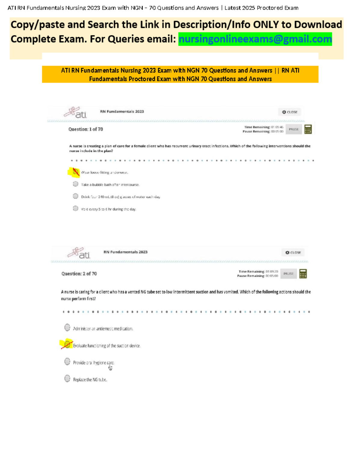 ATI RN Fundamentals Nursing 2023 Exam with NGN – 70 Questions and ...