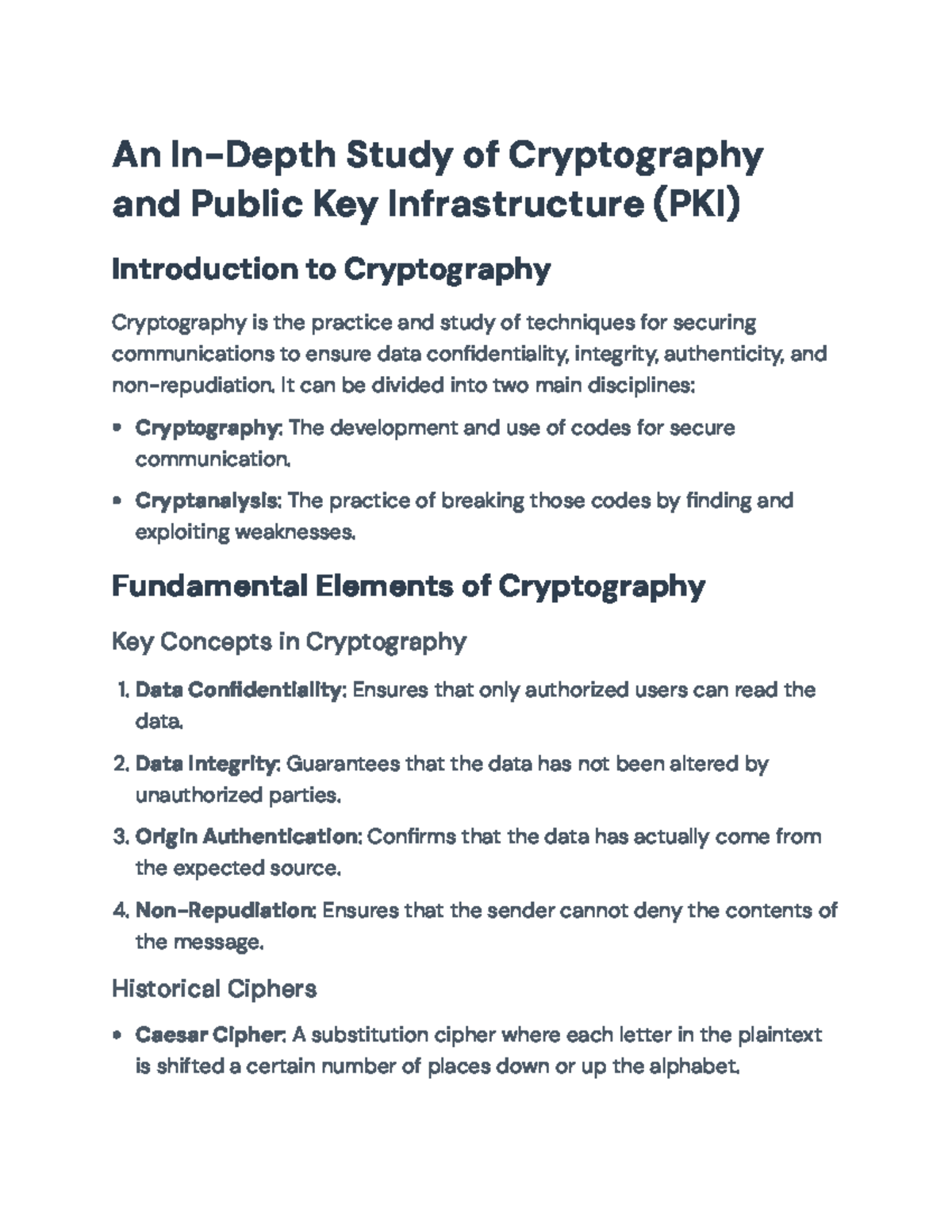Final Exam Notes on Cryptography and Public Key Infrastructure (PKI ...