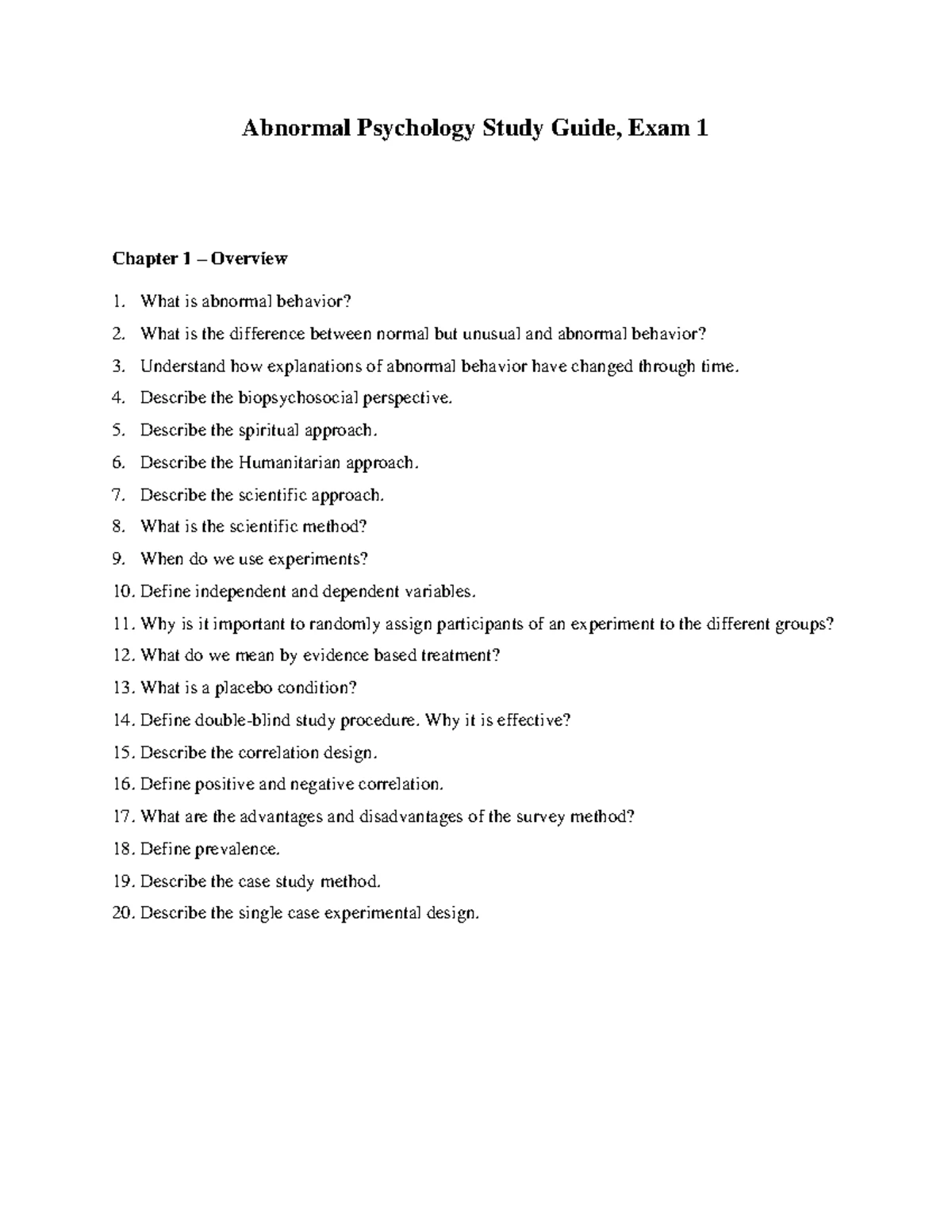 Abnormal psych study guide - Abnormal Psychology Study Guide, Exam 1 ...