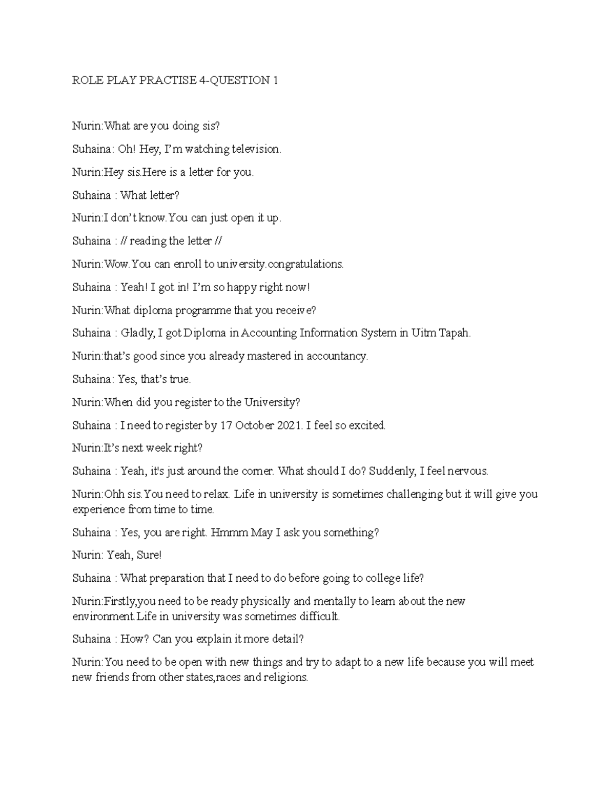ROLE PLAY Practice Questions 4-1 & 4-2 - ELC121 - Studocu