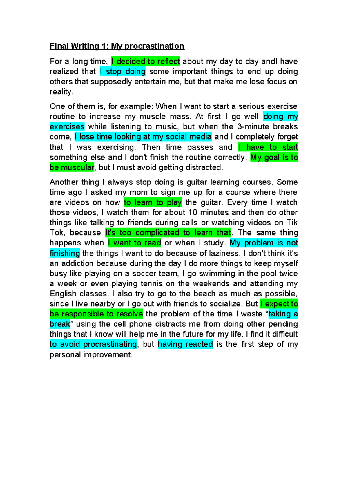 Final Portfolio - A5 - Final Writing 1: My procrastination For a long ...