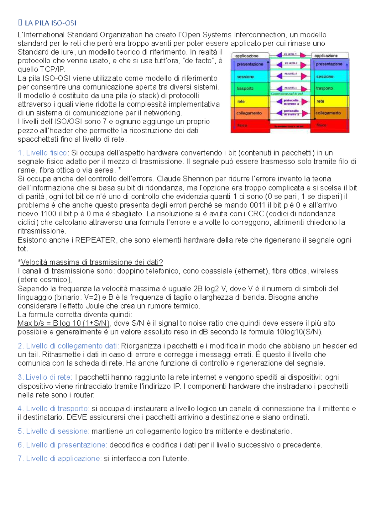 LA PILA ISO-OSI: Modello di Riferimento per le Reti - Studocu