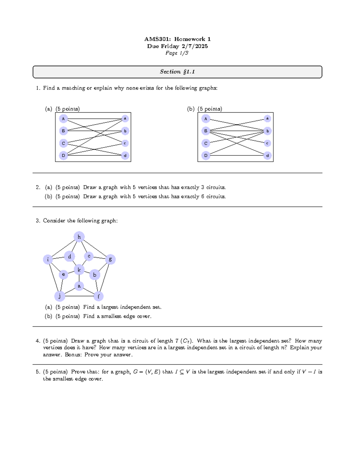 AMS301: Homework 1 - Graph Theory Exercises and Solutions - Studocu
