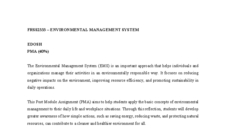 FRSS2333 PMA - Environmental Management System Reflection and Practices ...