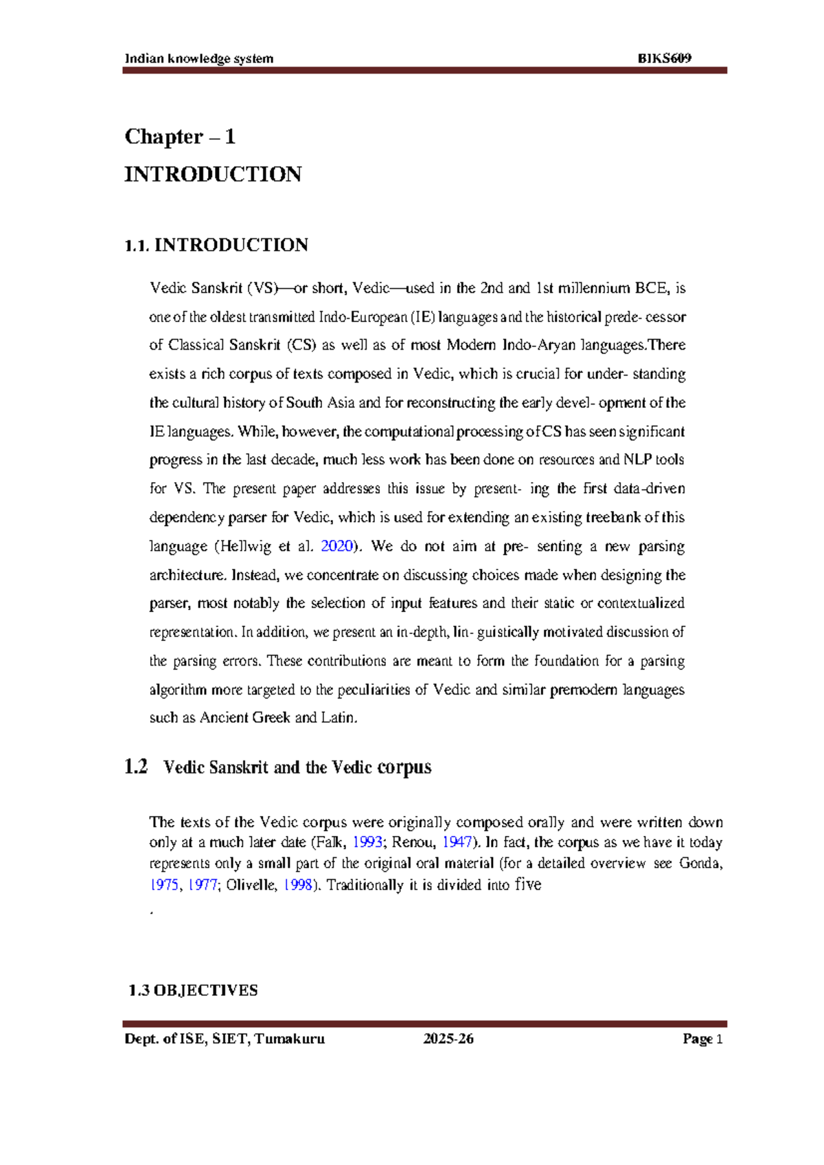 Indian Knowledge System BIKS609 Chapter 1: Introduction to Vedic ...
