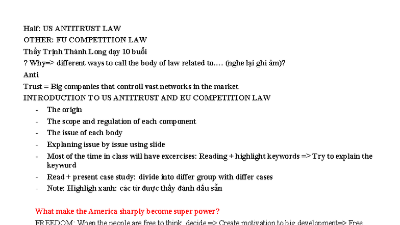 US & EU Competition Law: Understanding Antitrust Principles - Studocu