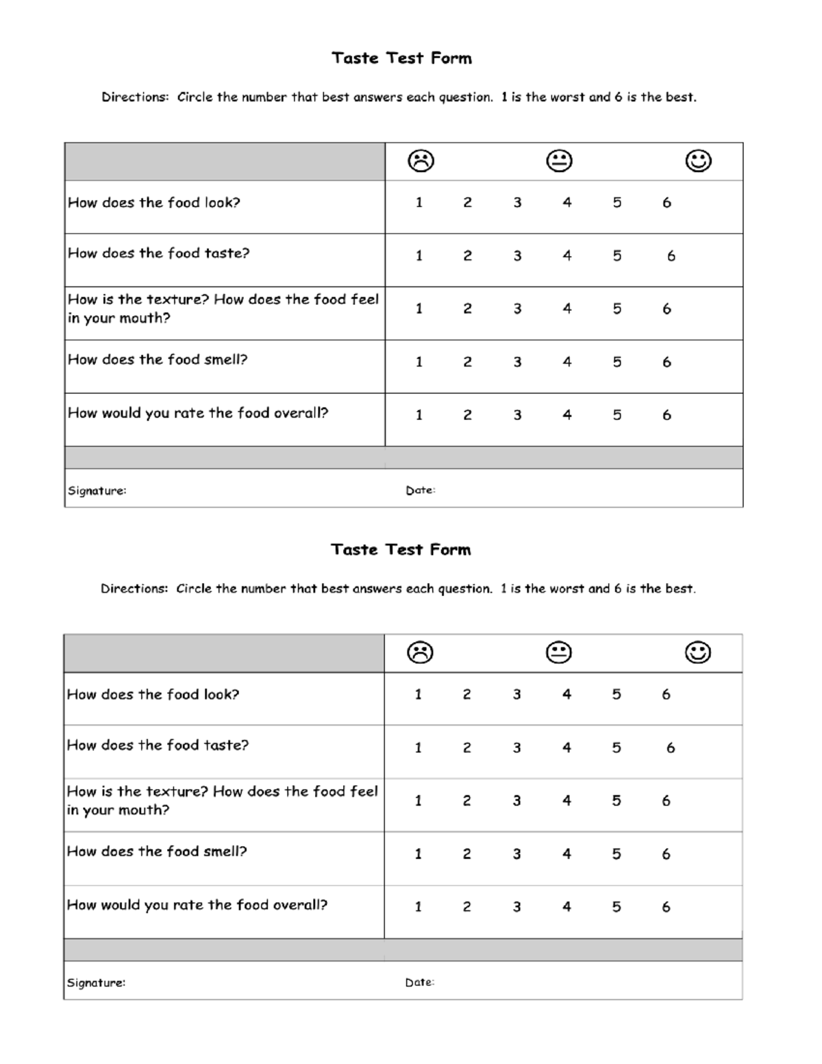 Taste Test Form - The template is very useful in food test. - Taste ...