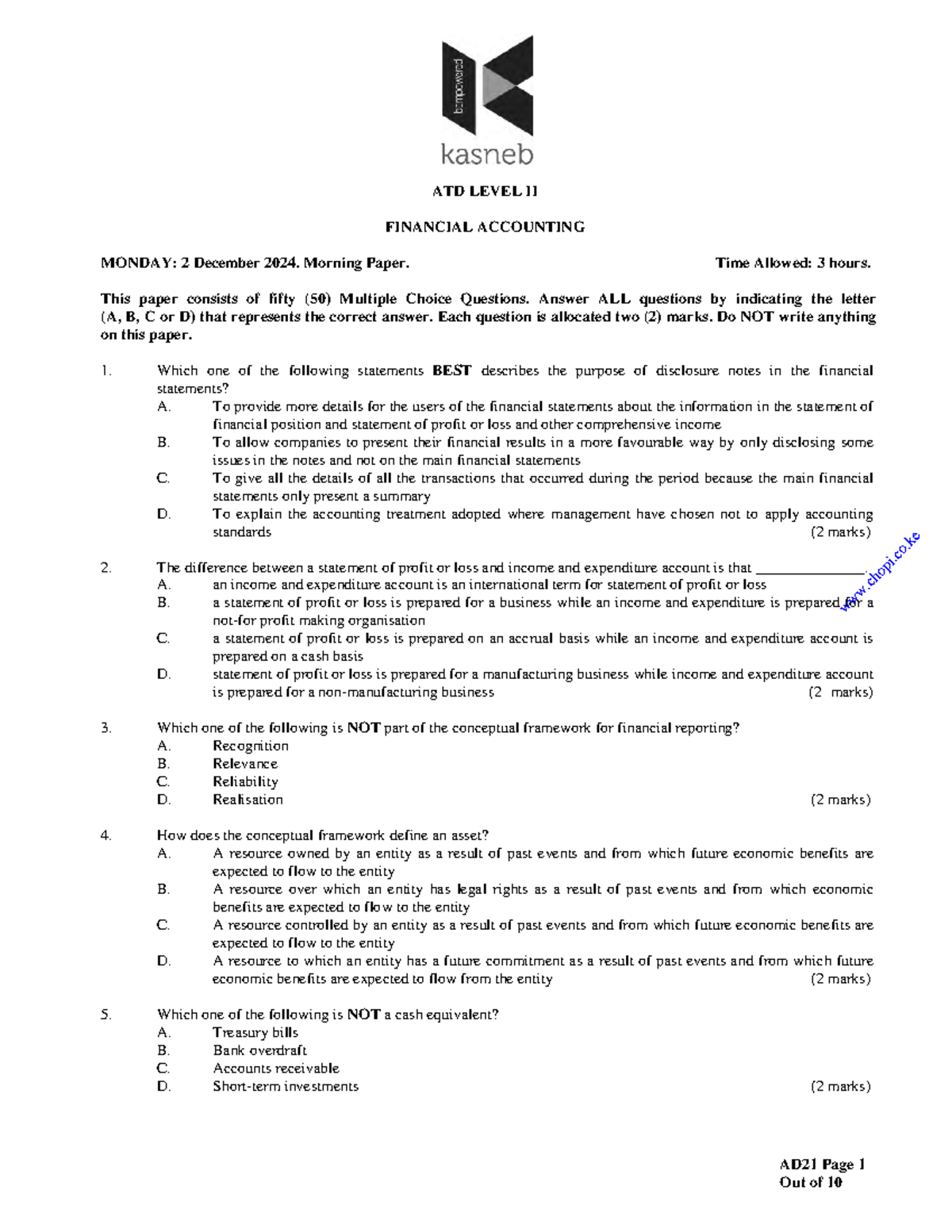 ATD LEVEL II FINANCIAL ACCOUNTING PAST PAPER: 2 DEC 2024 - Studocu