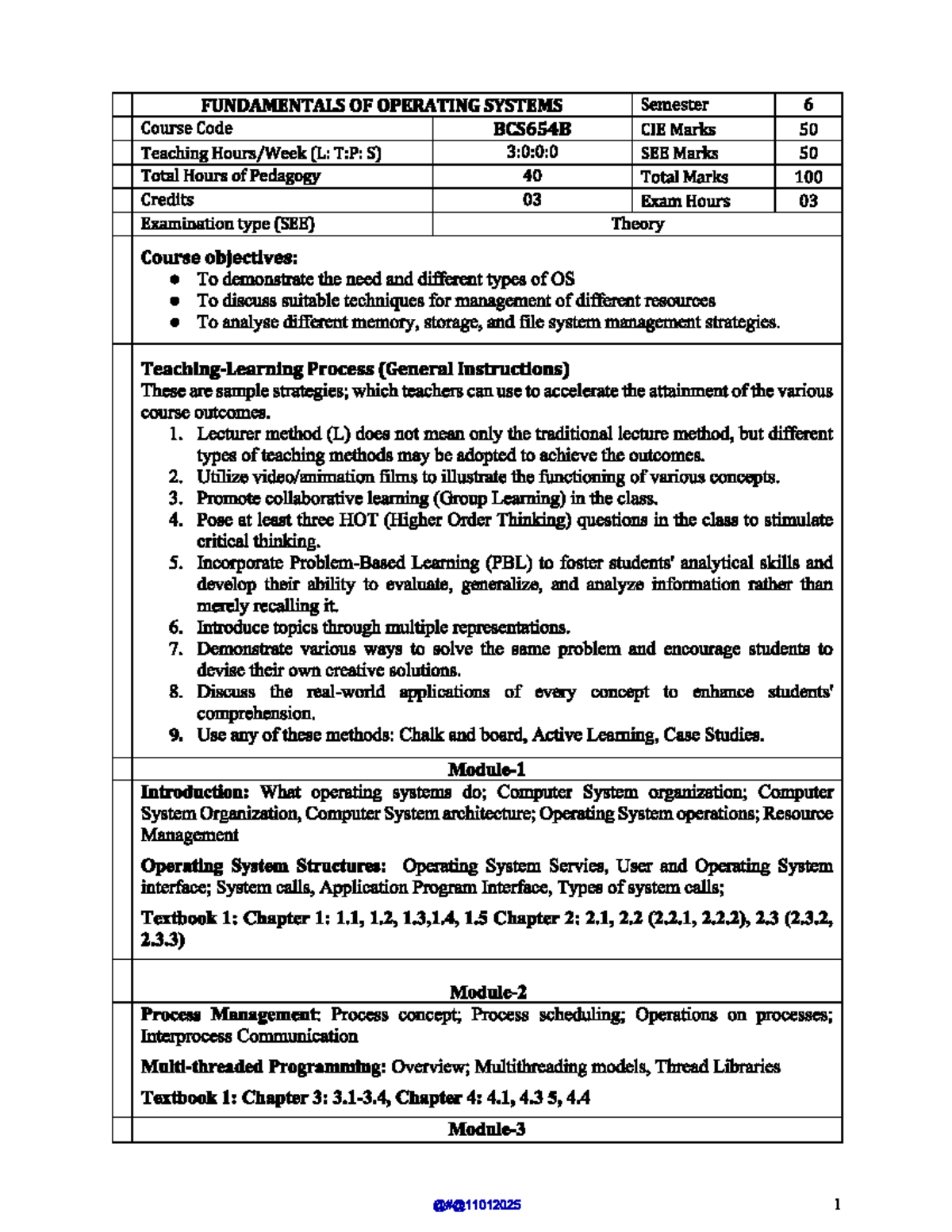 BCS654B - Fundamentals of Operating Systems Syllabus Overview - Studocu
