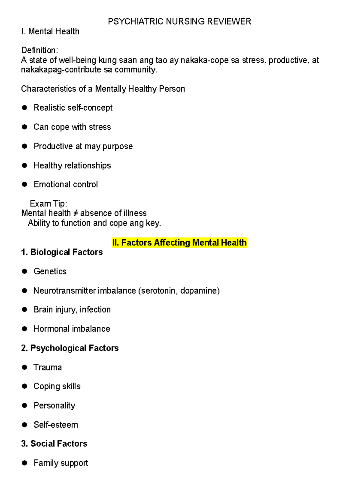 Psychiatric Nursing Review: Key Concepts and Exam Tips (PSY 101) - Studocu