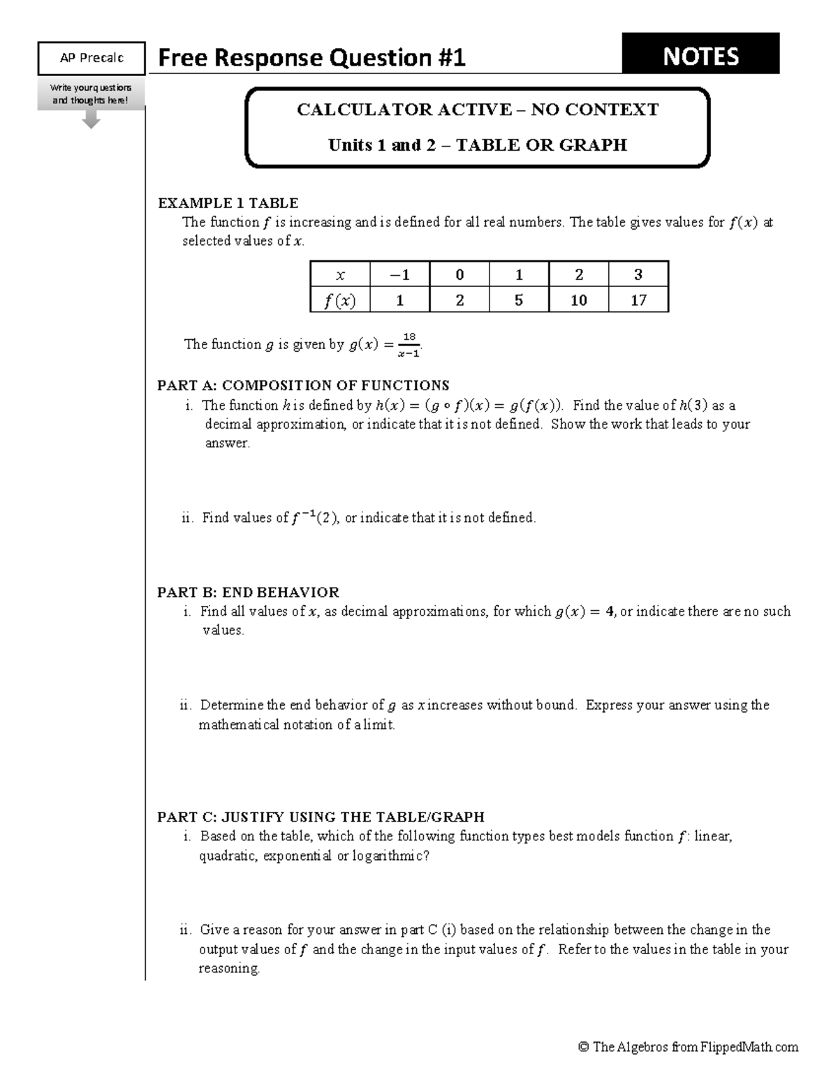 AP Precalc FRQ Practice Packet: Units 1 & 2 Notes and Questions - Studocu