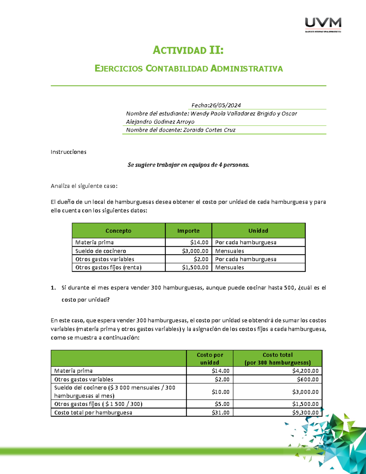 Ejercicios Contabilidad Administrativa Actividad Ii Ejercicios