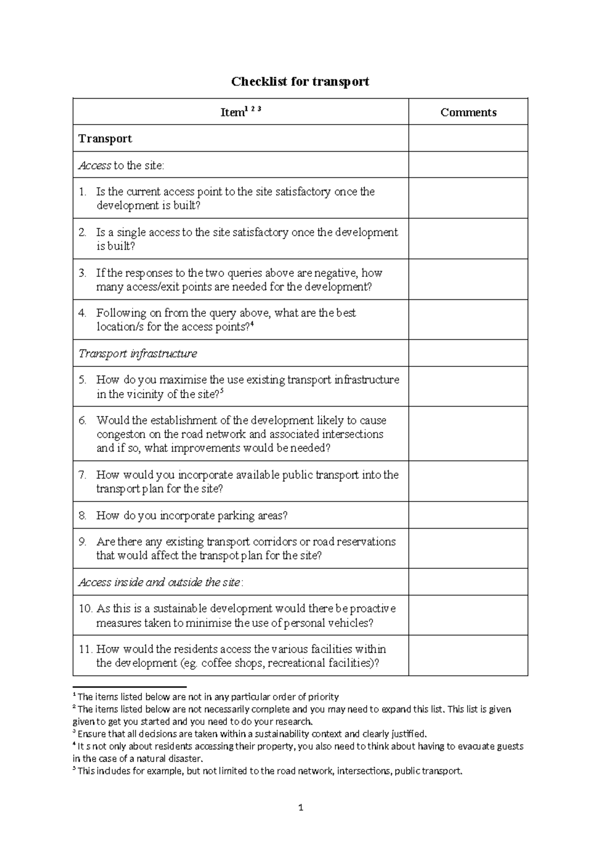 Transport Checklist for Sustainable Development Planning - Studocu