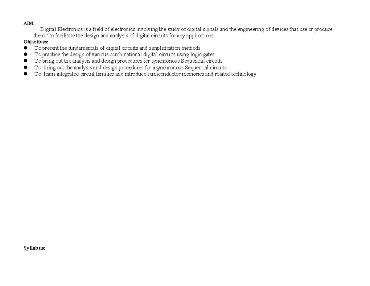 DSD: Digital Systems Design Course Plan (EC3352) 2025 - Studocu