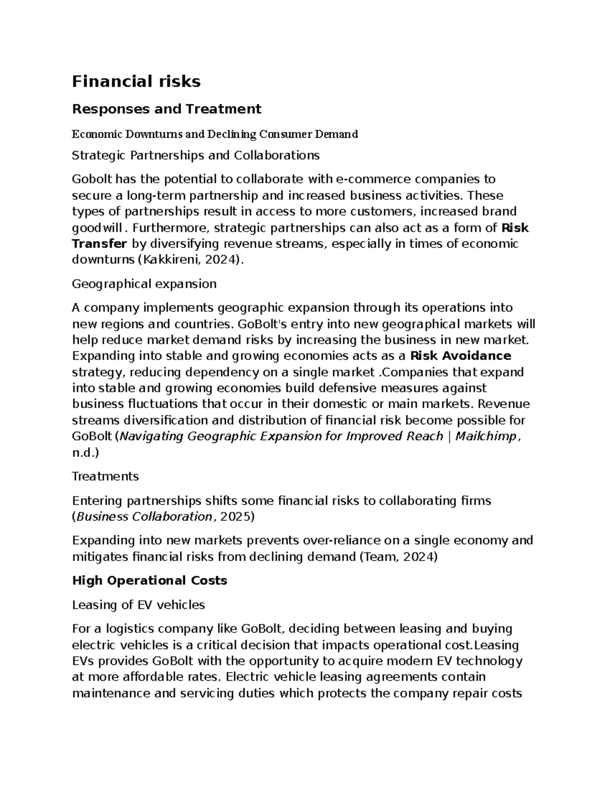 Financial risks 2 - assignment notes - Financial risks Responses and ...