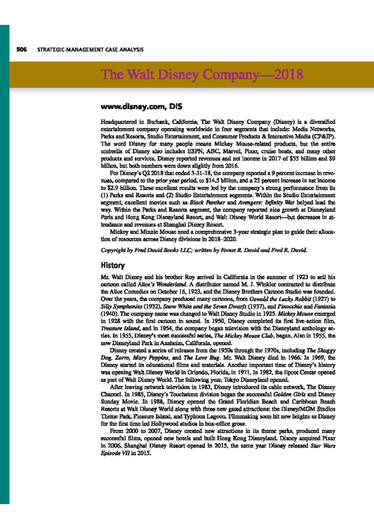 506 CASE ANALYSIS: Strategic Insights on The Walt Disney Company 2018 ...