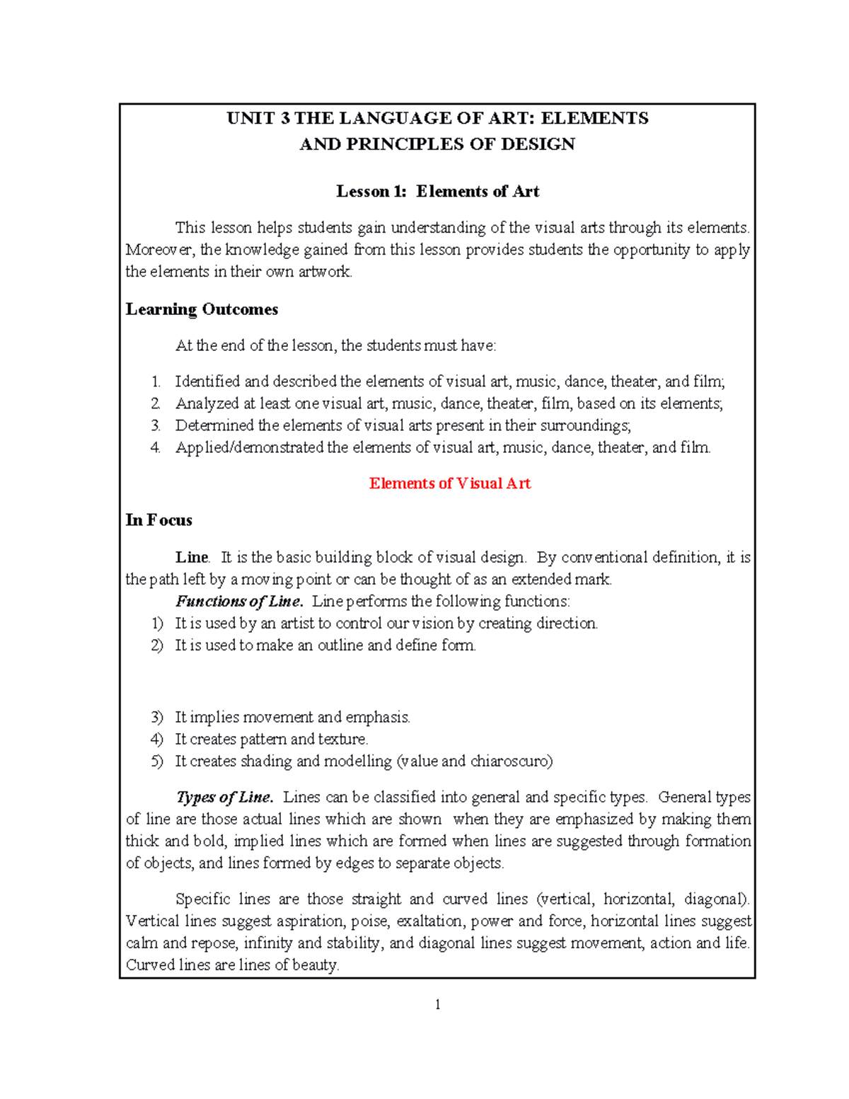 Unit 3 HUM 01 - The Language of Art: Elements & Principles of Design ...