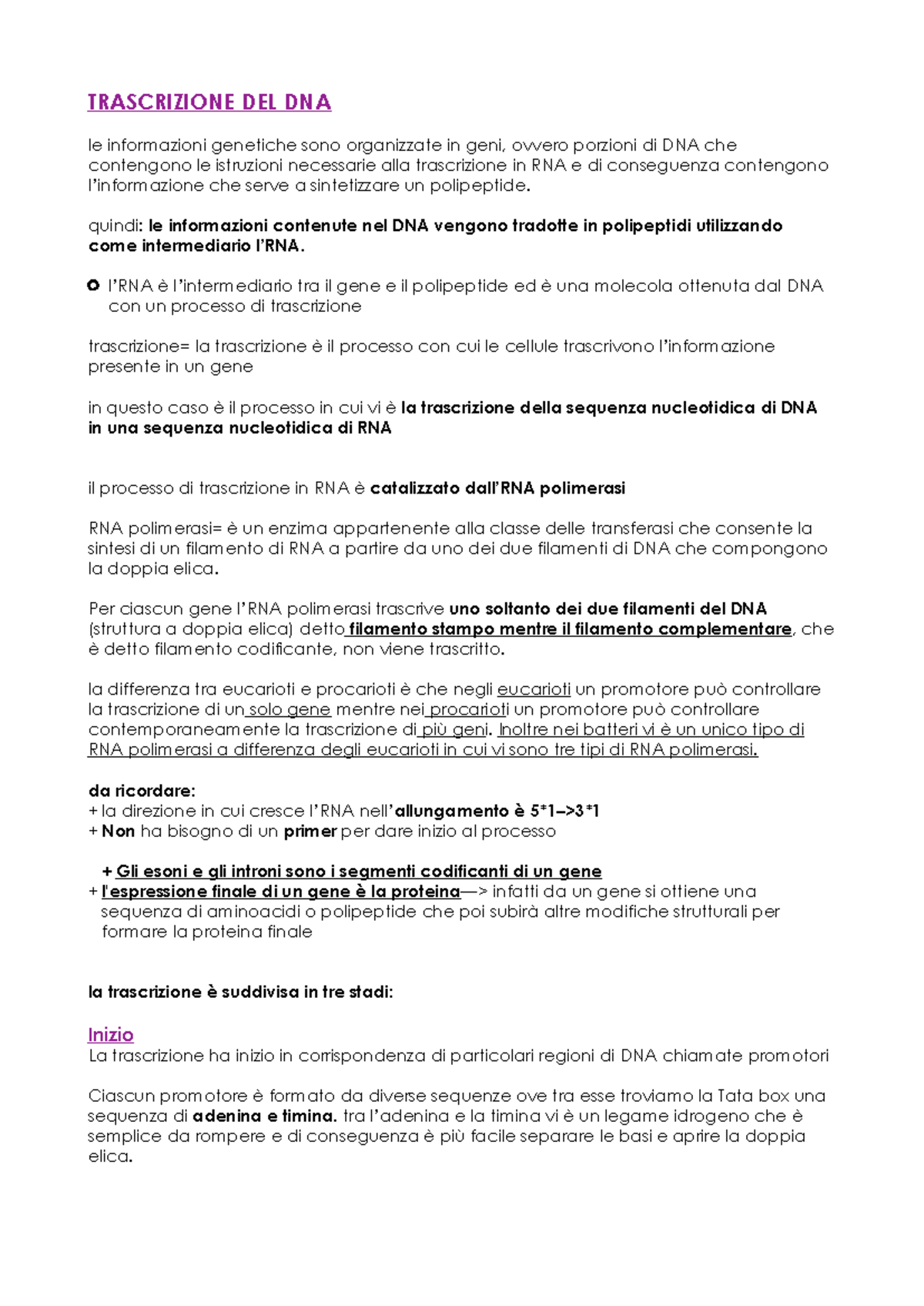 TRASCRIZIONE DEL DNA E TECNOLOGIE DEL DNA RICOMBINANTE - Studocu