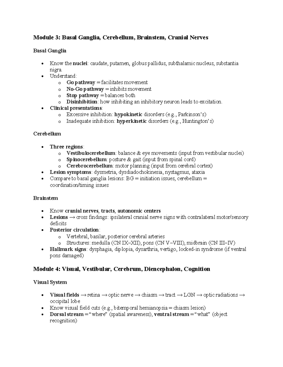 Clinical Neuro - Exam 2 Study Guide: Modules 3-5 Overview - Studocu