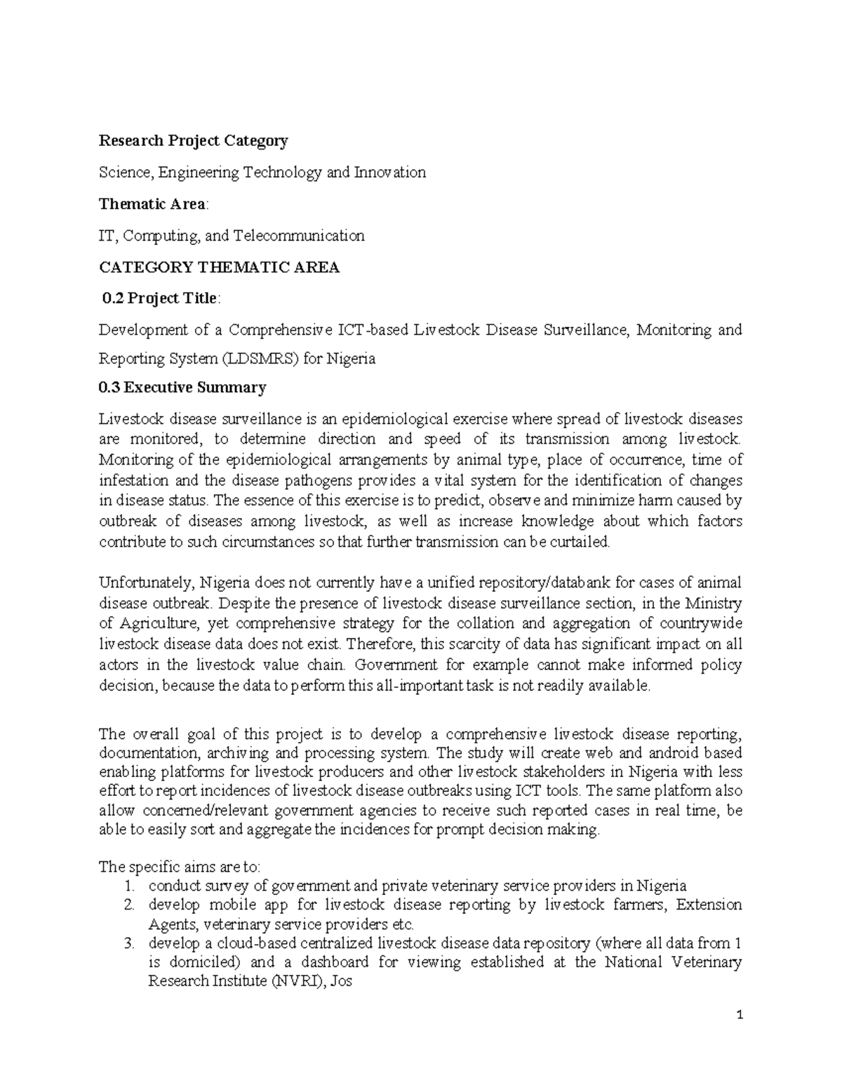 NRF Final Proposal: Livestock Disease Surveillance System Development ...