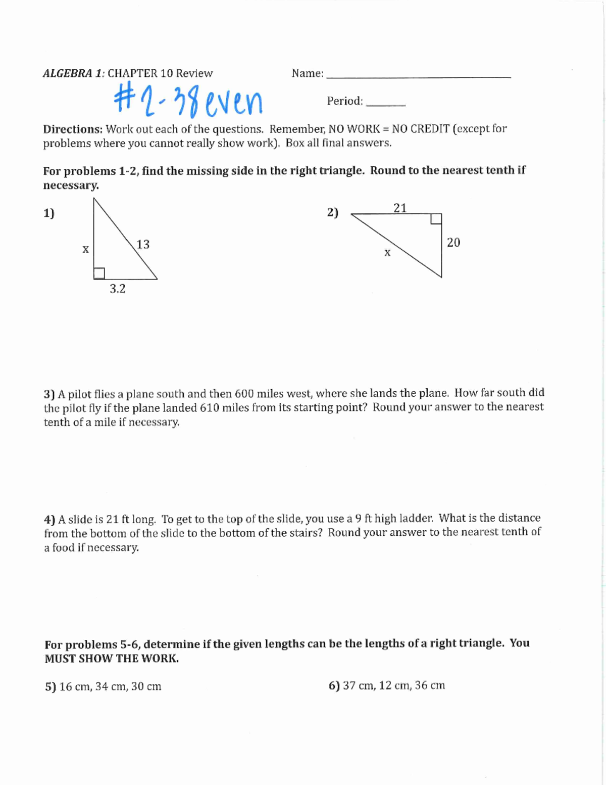 ALG 10 Review - My hw - ALGEBRA 1: CHAPTER 10 Review Name: Period ...