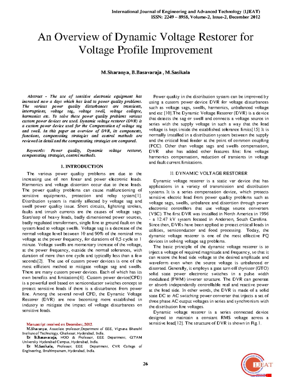 An Overview of Dynamic Voltage Restorer (DVR) for Power Quality ...